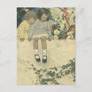 Carte Postale Enfants vintages, Garden Wall Jessie Willcox Smith