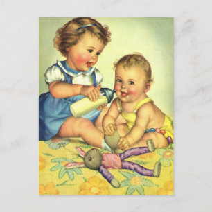 Carte Postale Enfants vintages, Joyeux Petits Enfants Bouteille 