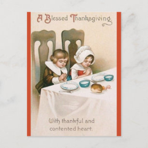 Carte Postale Enfants vintages Priant Avant Le Repas Thanksgivin