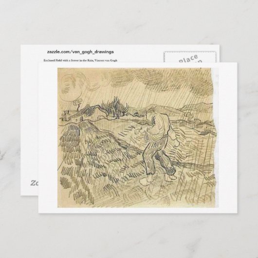 Carte Postale Enfermé Field Sower en pluie, Vincent van Gogh (Devant / Derrière)