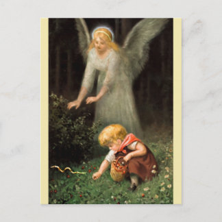 Carte Postale Engel und Mädchen im Wald.