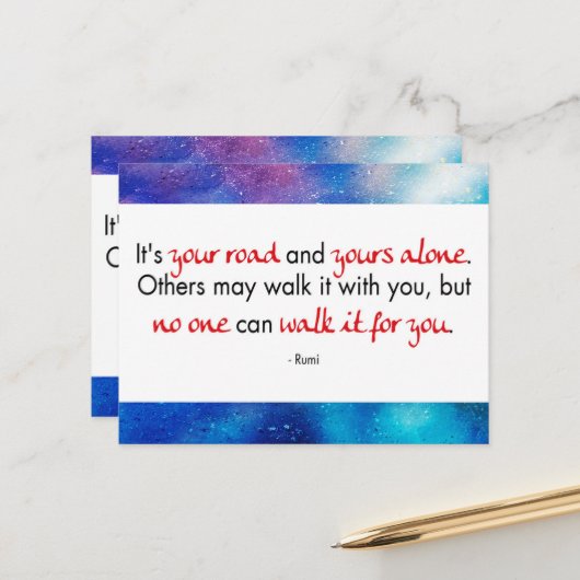 Carte Postale Englisches Zitat von Rumi - Es ist Ihre Straße Mit (Devant/Arrière en situation)