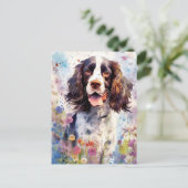 Carte Postale English Springer Spaniel aquarelle colorée (Debout devant)