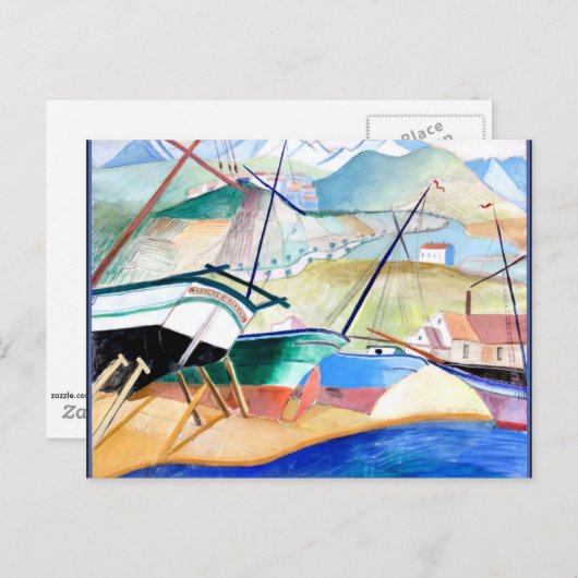 Carte Postale Engstrom - Bateaux sur la plage, Thème norvégien (Devant / Derrière)