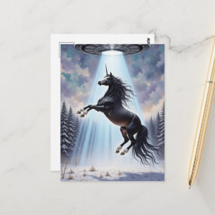 Carte Postale Enlèvement d'un licorne magnifique par un OVNI