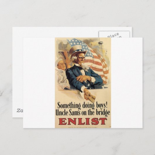 Carte Postale "Enlist" Ancien poster militaire américain vers 19 (Devant / Derrière)