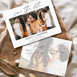 Carte Postale Enregistrer la date 4 Photo Elegant Classy Modern
