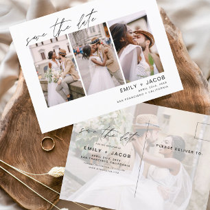 Carte Postale Enregistrer la date 4 Photo Elegant Editable