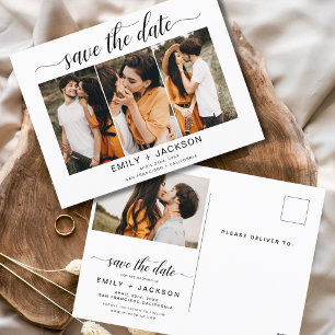 Carte Postale Enregistrer la date 4 Photo Elegant Editable Moder