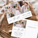 Carte Postale Enregistrer la date 4 Photo Elegant Editable Moder<br><div class="desc">Paysage moderne et élégant Horizontal Four (4) Photo Enregistrer la date Magnet Mariage avec typographie manuscrite. L'aimant d'invitation de date inclut la typographie de script et le design chic et simple auquel vous pouvez ajouter votre photo de fiançailles customisée à.</div>