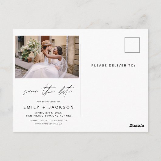 Carte Postale Enregistrer la date 4 Photo Elegant Editable Moder (Dos)