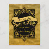 Carte Postale Enregistrer La Date Black & Faux Gold Elegant Fian (Devant)