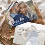 Carte Postale Enregistrer la date Blanc manuscrite Coeurs photo<br><div class="desc">Mariage écrit à la main Enregistrer les cartes de dates qui ont une photo sur le devant et le dos. Les cartes Save the Date Fall, Automne, Hiver, Printemps ou Été contiennent une typographie manuscrite moderne avec des caractères cursifs, qui sont élégants, simples et modernes à utiliser après que vous...</div>