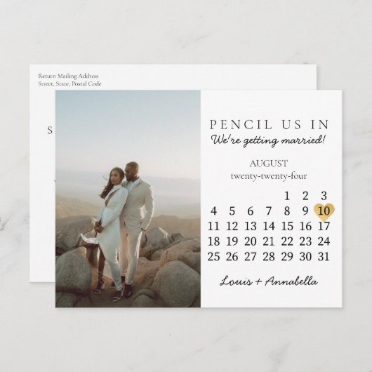 Carte Postale Enregistrer la date Calendrier Coeur août 2024 Moi (Devant / Derrière)