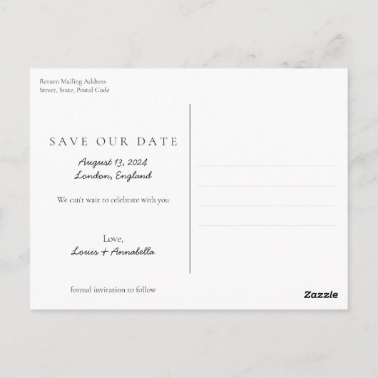 Carte Postale Enregistrer la date Calendrier Coeur août 2024 Moi (Dos)