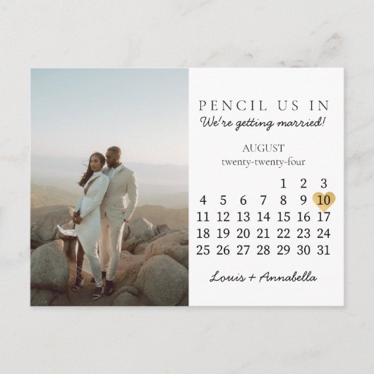 Carte Postale Enregistrer la date Calendrier Coeur août 2024 Moi (Devant)