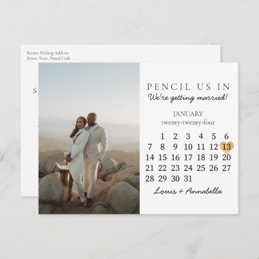 Carte Postale Enregistrer la date Calendrier Coeur Janvier 2024 (Devant / Derrière)