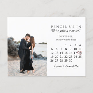 Carte Postale Enregistrer la date Calendrier Coeur Rose Novembre