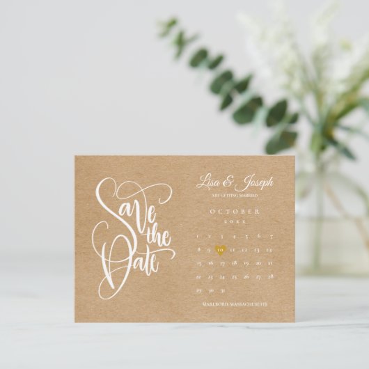 Carte Postale Enregistrer la date Calendrier Gold Heart (Debout devant)