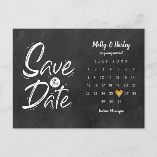 Carte Postale Enregistrer la date Calendrier Gold Heart Chalkboa (Devant)