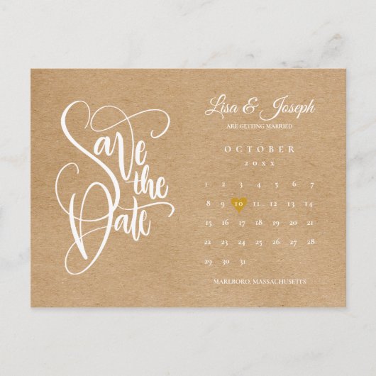Carte Postale Enregistrer la date Calendrier Gold Heart Rustic K (Devant)