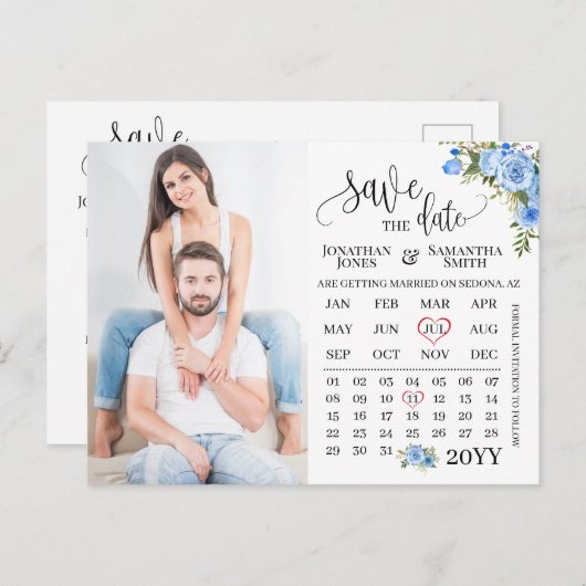 Carte Postale Enregistrer la date Calendrier photo mariage flora (Devant / Derrière)