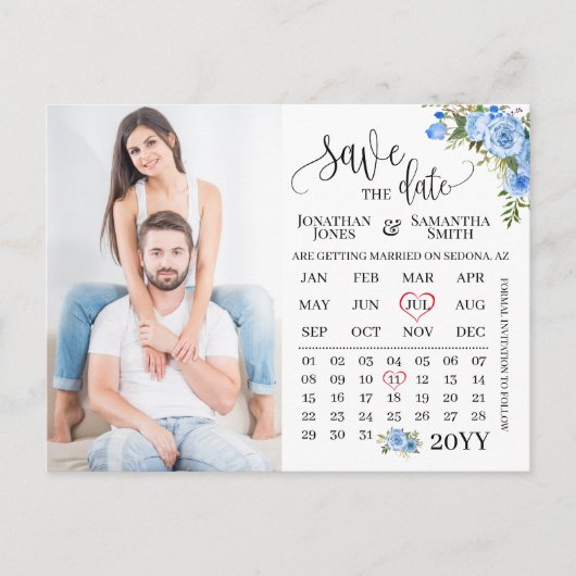 Carte Postale Enregistrer la date Calendrier photo mariage flora (Devant)