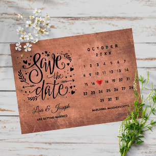 Carte Postale Enregistrer la date Calendrier Red Love Heart Rust