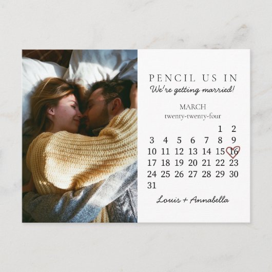 Carte Postale Enregistrer la date Calendrier Simple Coeur Mars 2 (Devant)