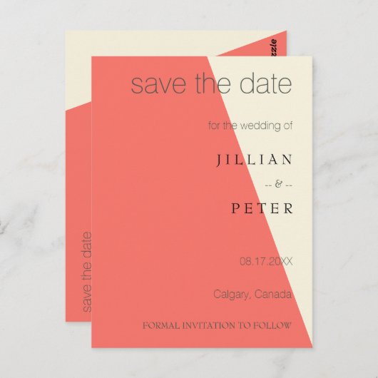 Carte Postale Enregistrer la date Coral géométrique (Devant / Derrière)