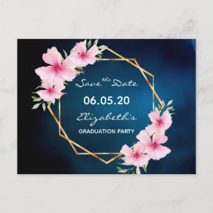 Carte Postale Enregistrer la date de la fête de graduation bleu