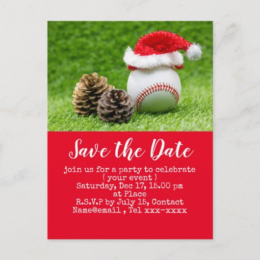 Carte Postale Enregistrer la date de la fête de Noël au baseball (Devant)