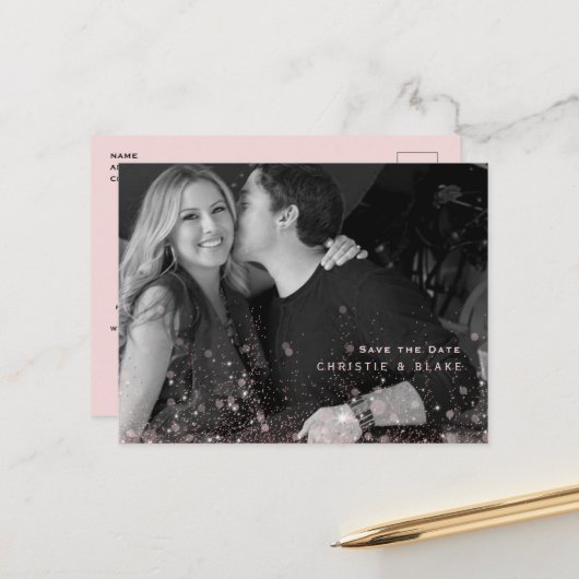 Carte Postale Enregistrer la date de mariage avec code QR photo (Devant/Arrière en situation)
