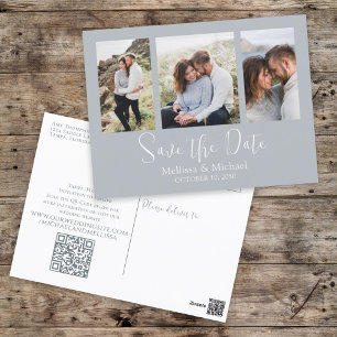Carte Postale Enregistrer la date Dusty Blue Mariage Photo QR Co