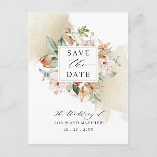 Carte Postale Enregistrer La Date Earthy Blooms Ma (Devant)