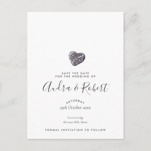 Carte Postale Enregistrer la date Elegant Chic Cute Pebble Heart (Devant)