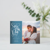 Carte Postale Enregistrer la date Elegant White Script photo car (Debout devant)