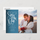 Carte Postale Enregistrer la date Elegant White Script photo car (Devant / Derrière)