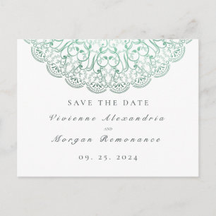 Carte Postale Enregistrer la date élégante mandala blanc vert