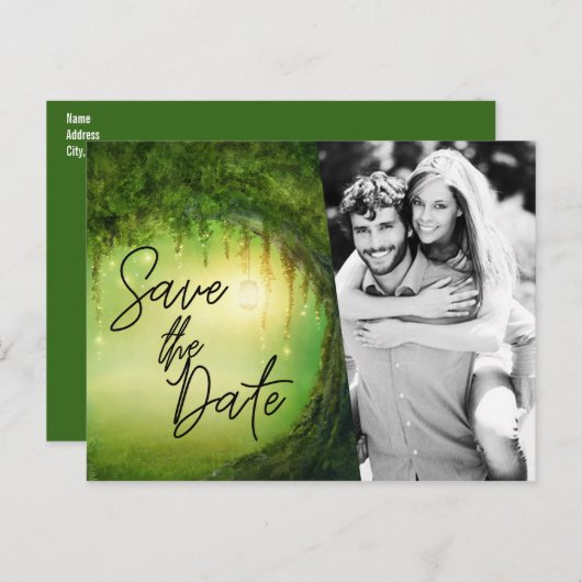 Carte Postale Enregistrer la date enchantée Fiançailles de forêt (Devant / Derrière)