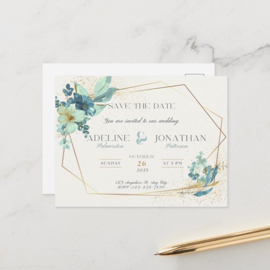 Carte Postale Enregistrer la date : Fête du Mariage (Devant/Arrière en situation)