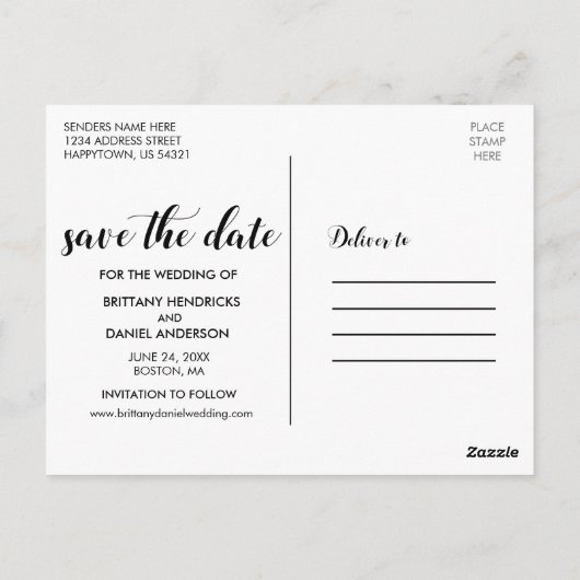 Carte Postale Enregistrer La Date Fiançailles Photo Script Moder (Dos)