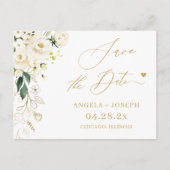 Carte Postale Enregistrer la date Gold Script Vert et blanc Flor (Devant)