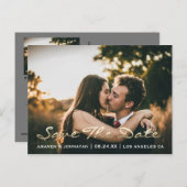 Carte Postale Enregistrer La Date Golden Script Photo Black Whit (Devant / Derrière)