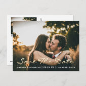 Carte Postale Enregistrer La Date Golden Script Photo Black Whit (Devant / Derrière)