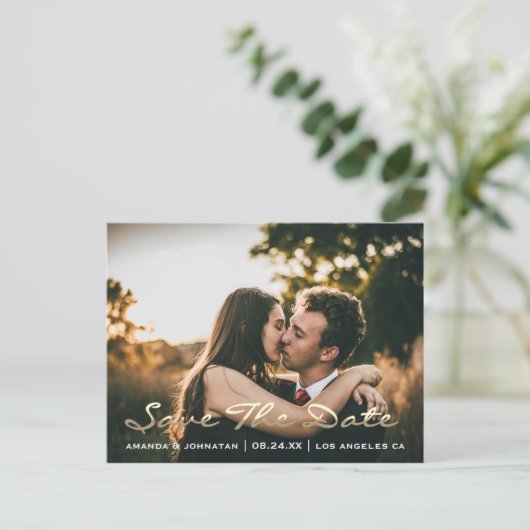 Carte Postale Enregistrer La Date Golden Script Photo Lavender P (Debout devant)