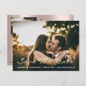 Carte Postale Enregistrer La Date Golden Script Photo Rose Blush (Devant / Derrière)