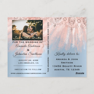 Carte Postale Enregistrer la date Golden Script Photo Rose Royal