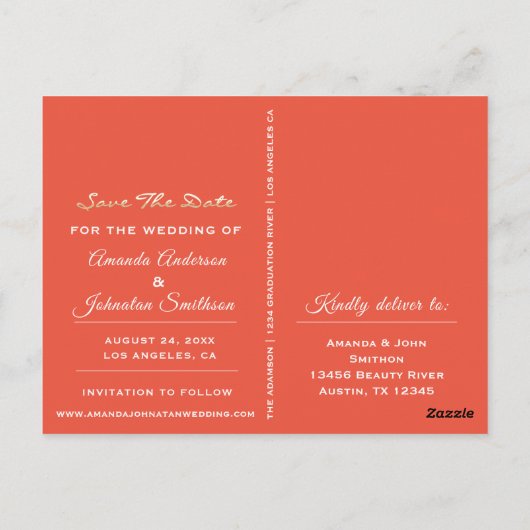 Carte Postale Enregistrer La Date Golden Script Photo Vivid Cora (Dos)