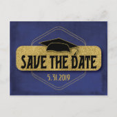 Carte Postale Enregistrer La Date Graduation Blue Gold Elegant (Devant)